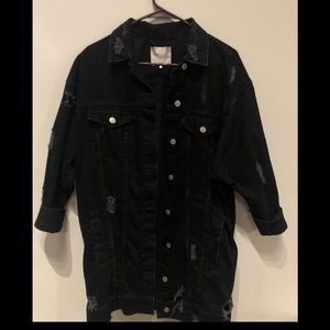 Long distressed black jean jacket